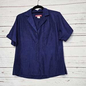Halston III Navy Blue Short Sleeve Button Down Shirt